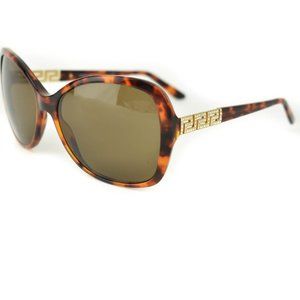 VERSACE: Tortoise Brown & Swarovski Crystals "Greca" Logo Sunglasses (pn)